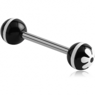 SURGICAL STEEL BARBELL WITH ACRYLIC RETRO FLOWER PRINTED BALL PIERCING