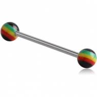 SURGICAL STEEL BARBELL WITH ACRYLIC RASTA BALL PIERCING