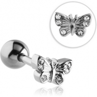 SURGICAL STEEL JEWELLED BARBELL - BUTTERFLY