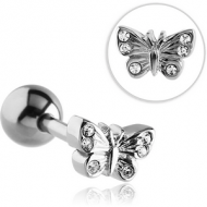 SURGICAL STEEL JEWELLED BARBELL - BUTTERFLY PIERCING