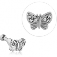 SURGICAL STEEL JEWELLED BARBELL - BUTTERFLY PIERCING