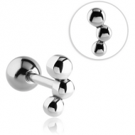 SURGICAL STEEL BARBELL - TRIPLE BALLS PIERCING