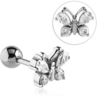 SURGICAL STEEL JEWELLED BARBELL - BUTTERFLY PIERCING
