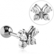 SURGICAL STEEL JEWELLED BARBELL - BUTTERFLY