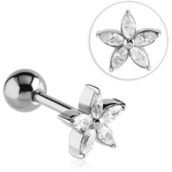 SURGICAL STEEL JEWELLED BARBELL - FLOWER PIERCING