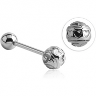 SURGICAL STEEL BARBELL - BALL WITH HEARTS PIERCING
