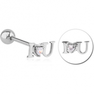 SURGICAL STEEL JEWELLED BARBELL - I LOVE YOU PIERCING