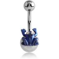 SURGICAL STEEL NAVEL BANANA WITH ANODISED JEWELLED FROG PIERCING