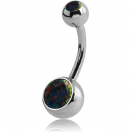 SURGICAL STEEL DOUBLE JEWELLED NAVEL BANANA WITH SYNTHETIC OPAL