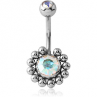 SURGICAL STEEL DOUBLE SWAROVSKI CRYSTALS JEWELLED FLOWER NAVEL BANANA PIERCING