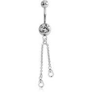 SURGICAL STEEL DOUBLE JEWELLED NAVEL BANANA WITH HANDCUFF CHARM PIERCING