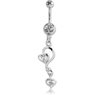SURGICAL STEEL DOUBLE JEWELLED NAVEL BANANA WITH HEART CHARM PIERCING