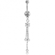 SURGICAL STEEL DOUBLE JEWELLED NAVEL BANANA WITH FLOWER CHARM PIERCING