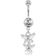 SURGICAL STEEL DOUBLE JEWELLED NAVEL BANANA WITH BUTTERFLY CHARM