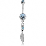 SURGICAL STEEL DOUBLE JEWELLED NAVEL BANANA WITH FEATHER CHARM PIERCING