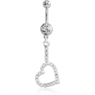 SURGICAL STEEL DOUBLE JEWELLED HEART DANGLE NAVEL BANANA PIERCING