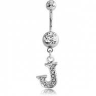 SURGICAL STEEL DOUBLE JEWELLED NAVEL BANANA WITH JEWELLED LETTER CHARM - J