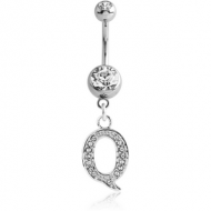 SURGICAL STEEL DOUBLE JEWELLED NAVEL BANANA WITH JEWELLED LETTER CHARM - Q