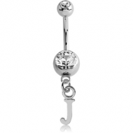 SURGICAL STEEL DOUBLE JEWELLED NAVEL BANANA WITH LETTER CHARM - J