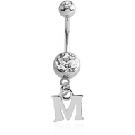 SURGICAL STEEL DOUBLE JEWELLED NAVEL BANANA WITH LETTER CHARM - M PIERCING