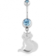 SURGICAL STEEL DOUBLE JEWELLED NAVEL BANANA WITH FOX SHADOW CHARM PIERCING