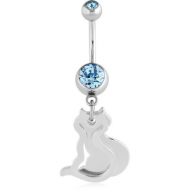 SURGICAL STEEL DOUBLE JEWELLED NAVEL BANANA WITH FOX SHADOW CHARM