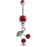 SURGICAL STEEL DOUBLE JEWELLED NAVEL BANANA WITH CHERRIES CHARM PIERCING