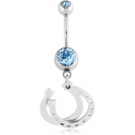 SURGICAL STEEL DOUBLE JEWELLED NAVEL BANANA WITH HORSESHOE SHADOW CHARM PIERCING