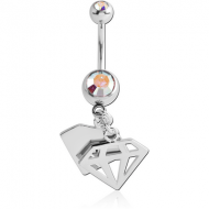 SURGICAL STEEL DOUBLE JEWELLED NAVEL BANANA WITH DIAMOND SHADOW CHARM PIERCING