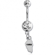 SURGICAL STEEL DOUBLE JEWELLED NAVEL BANANA WITH CHARM PIERCING