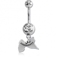 SURGICAL STEEL DOUBLE JEWELLED NAVEL BANANA WITH CHARM