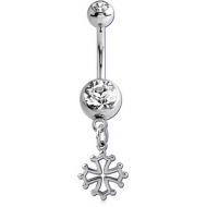 SURGICAL STEEL DOUBLE JEWELLED NAVEL BANANA WITH CHARM