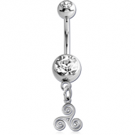 SURGICAL STEEL DOUBLE JEWELLED NAVEL BANANA WITH CHARM PIERCING