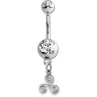 SURGICAL STEEL DOUBLE JEWELLED NAVEL BANANA WITH CHARM