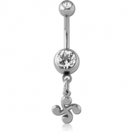 SURGICAL STEEL DOUBLE JEWELLED NAVEL BANANA WITH CHARM - CROSS PIERCING