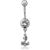 SURGICAL STEEL DOUBLE JEWELLED NAVEL BANANA WITH CHARM - ANCHOR PIERCING