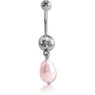 SURGICAL STEEL DOUBLE JEWELLED NAVEL BANANA WITH SYNTHETIC PEARL CHARM PIERCING