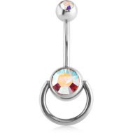 SURGICAL STEEL DOUBLE JEWELLED SLAVE NAVEL BANANA PIERCING