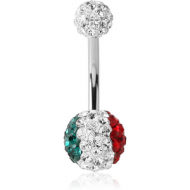 SURGICAL STEEL VALUE CRYSTALINE JEWELLED ITALY FLAG NAVEL BANANA PIERCING