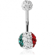 SURGICAL STEEL VALUE CRYSTALINE JEWELLED ITALY FLAG NAVEL BANANA