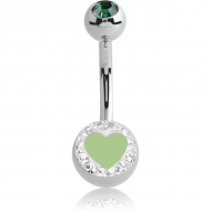 SURGICAL STEEL VALUE CRYSTALINE HEART DOUBLE JEWELLED NAVEL BANANA PIERCING