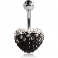 SURGICAL STEEL CRYSTALINE JEWELLED FROSTED HEART NAVEL BANANA WITH JEWELLED BALL PIERCING