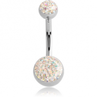 SURGICAL STEEL DOUBLE CRYSTALINE JEWELLED BALL NAVEL BANANA