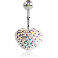 SURGICAL STEEL CRYSTALINE JEWELLED HEART NAVEL BANANA WITH JEWELLED BALL