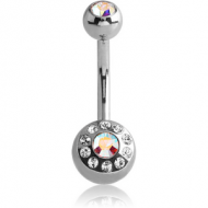SURGICAL STEEL DOUBLE JEWELLED MULTI STONE NAVEL BANANA PIERCING