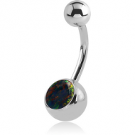 SURGICAL STEEL JEWELLED NAVEL BANANA WITH SYNTHETIC OPAL PIERCING