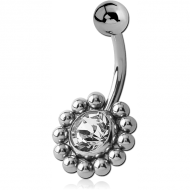 SURGICAL STEEL FLOWER VALUE JEWELLED NAVEL BANANA PIERCING