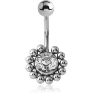 SURGICAL STEEL FLOWER OPTIMA CRYSTAL JEWELLED NAVEL BANANA PIERCING