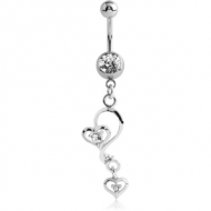 SURGICAL STEEL JEWELLED NAVEL BANANA WITH HEART CHARM PIERCING