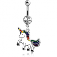 SURGICAL STEEL JEWELLED NAVEL BANANA WITH CHARM - UNICORN PIERCING